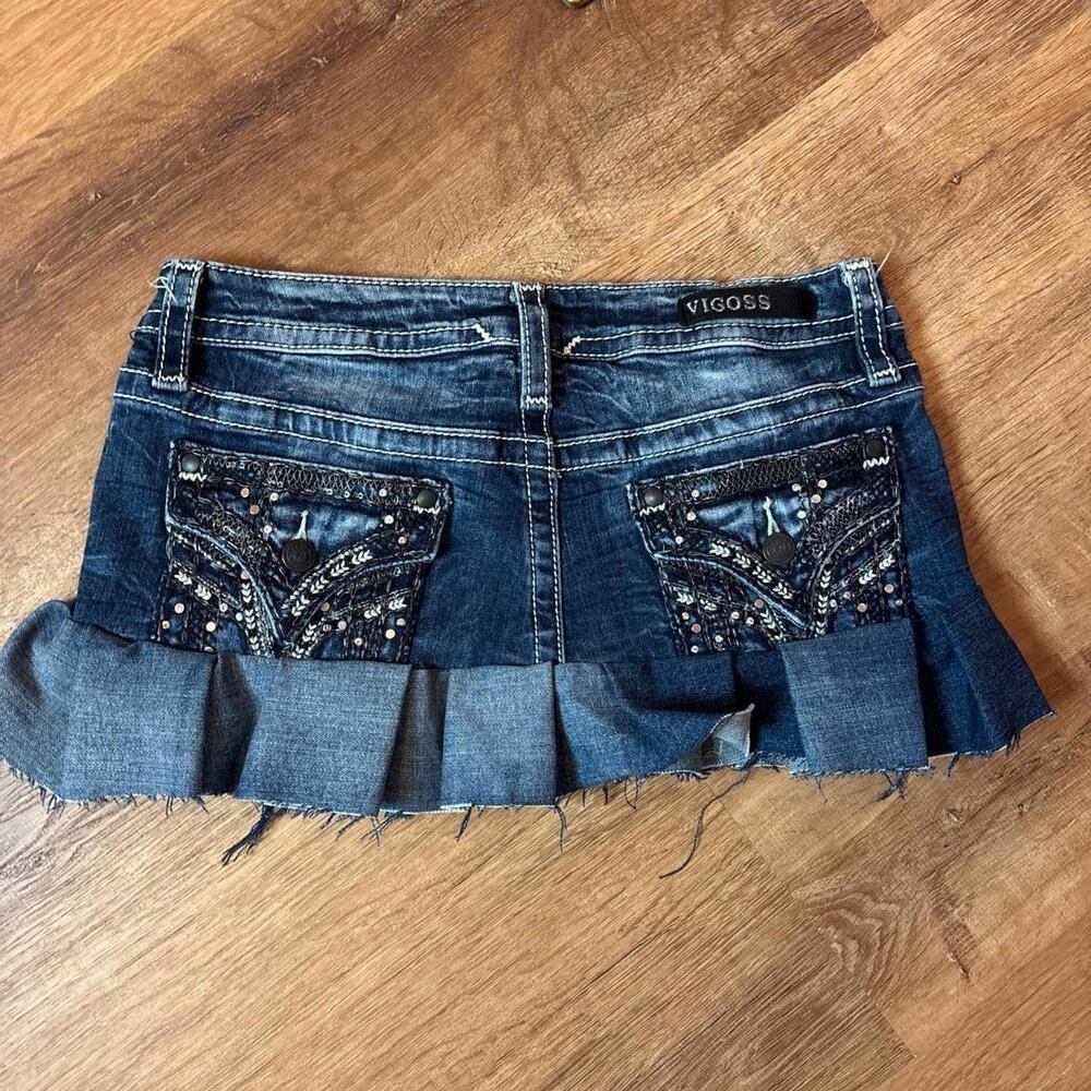 y2k mcbling micro denim low rise mini skirt reworked vigoss - Picture 5 of 8